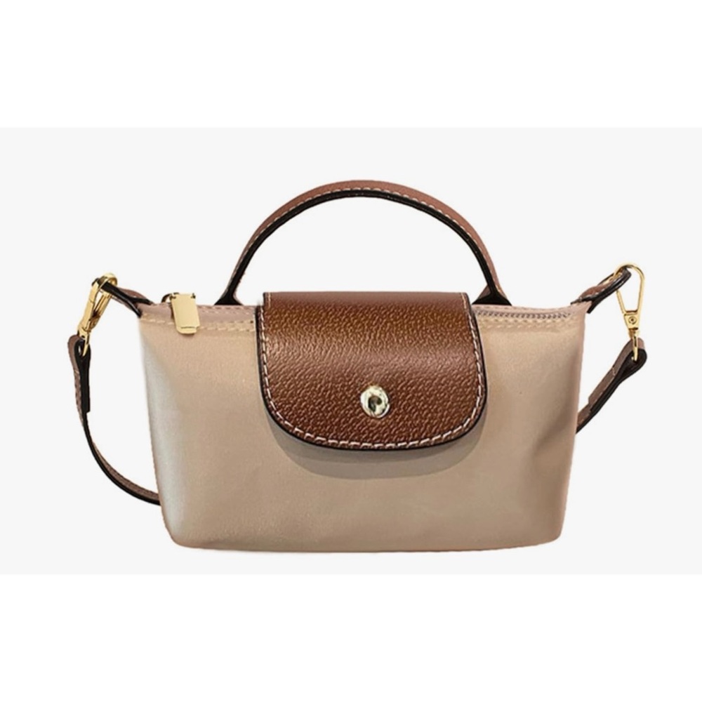 Tan nylon crossbody purse mini small top handle strap removable - Picture 2 of 9